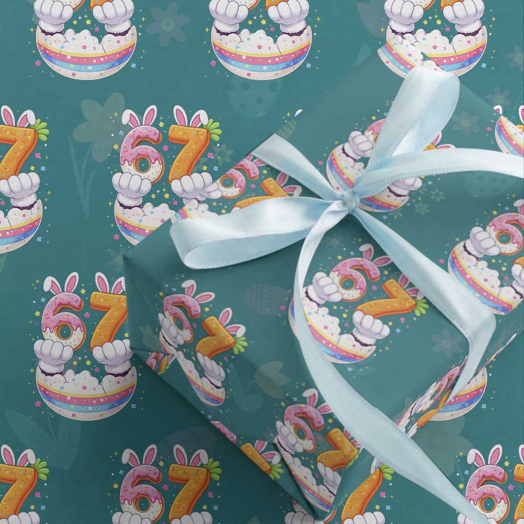 Funny Easter Day Bunny 67 Six Seven Meme Wrapping Paper Roll TS11 Teal Print Your Wear