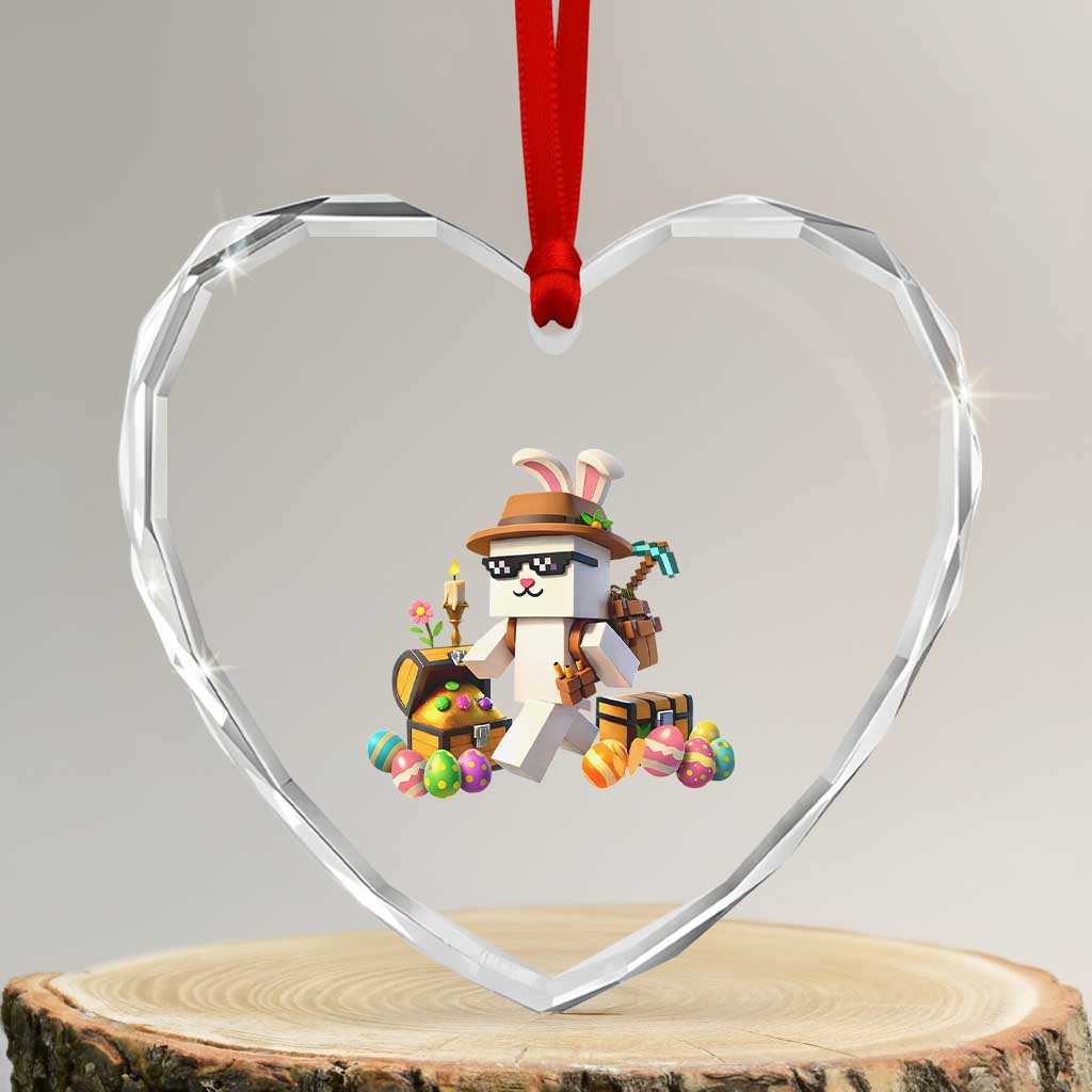 Funny Easter Day Bunny Miner Egg Video Game Heart Crystal Glass Ornament TS11 Transparent Glass 3'' Heart Print Your Wear