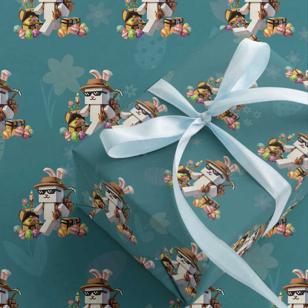 Funny Easter Day Bunny Miner Egg Video Game Wrapping Paper Roll TS11 Teal Print Your Wear
