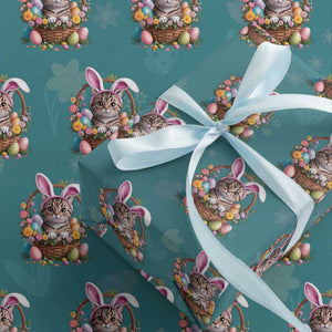 Funny Easter Day Cat Bunny Ears Egg Basket Wrapping Paper Roll TS11 Teal Print Your Wear
