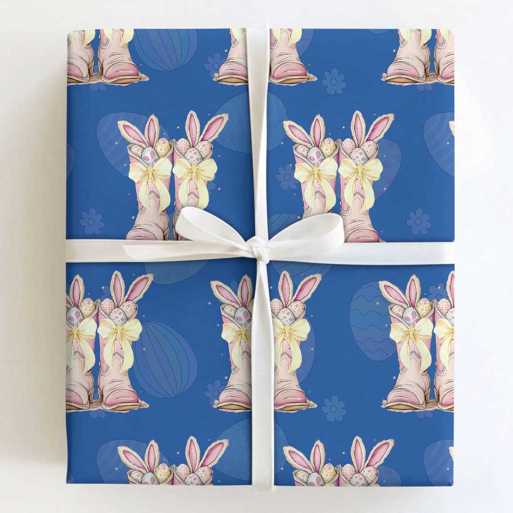 Funny Easter Day Cowgirl Egg Cowboy Boots Wrapping Paper Roll TS11 Royal Blue Print Your Wear