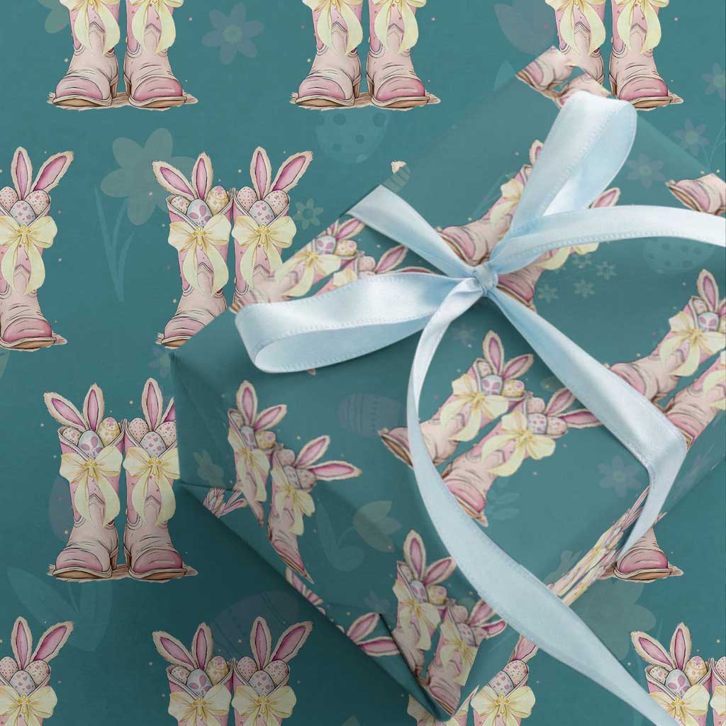 Funny Easter Day Cowgirl Egg Cowboy Boots Wrapping Paper Roll TS11 Teal Print Your Wear
