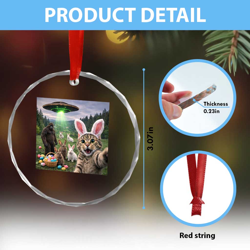 Funny Easter Day Crystal Glass Ornament Cat Selfie With Bunny Bigfoot UFO Bunny Egg TS10 Print Your Wear