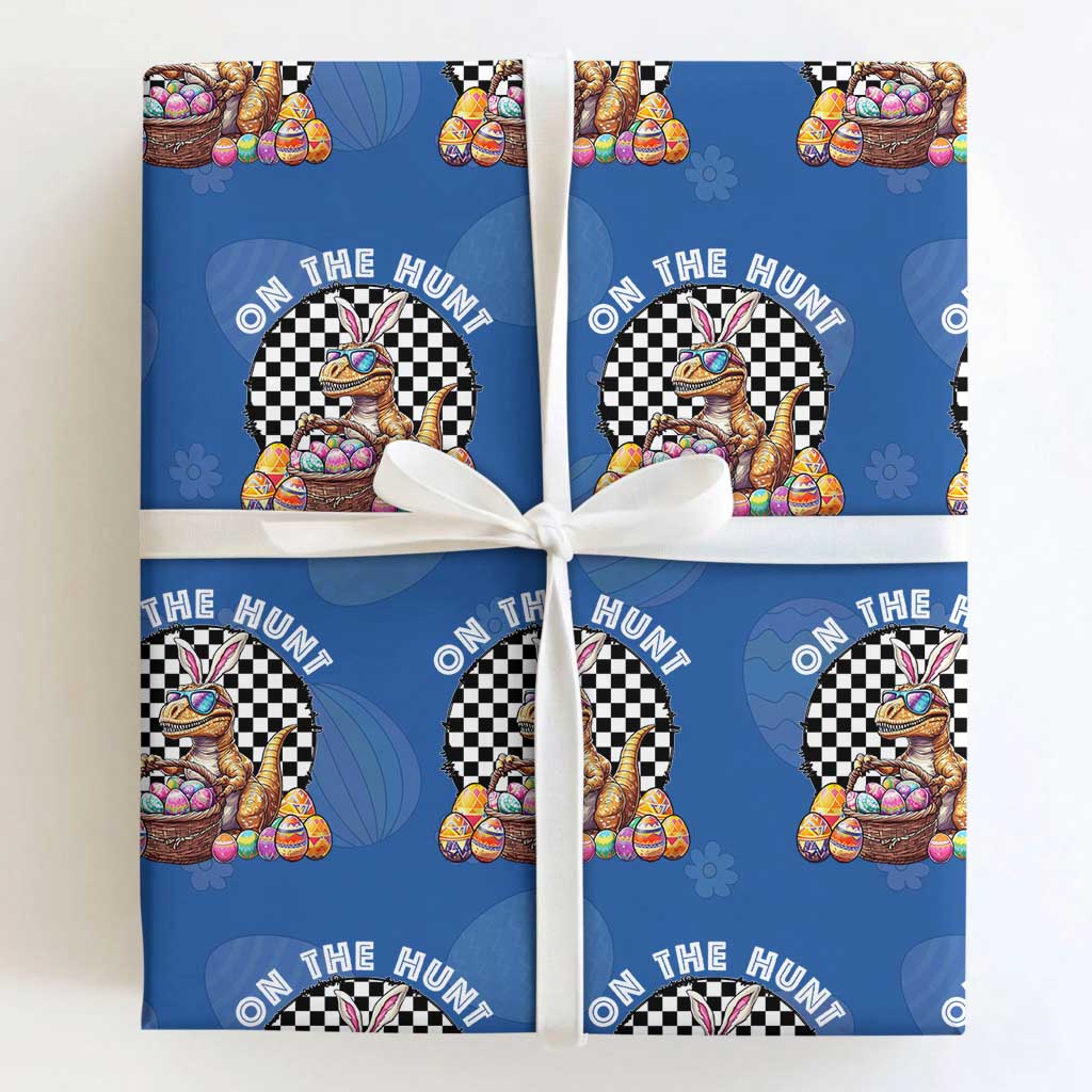 Funny Easter Day Dinosaur Bunny Wrapping Paper Roll On The Hunt Egg Hunting TS11 Royal Blue Print Your Wear
