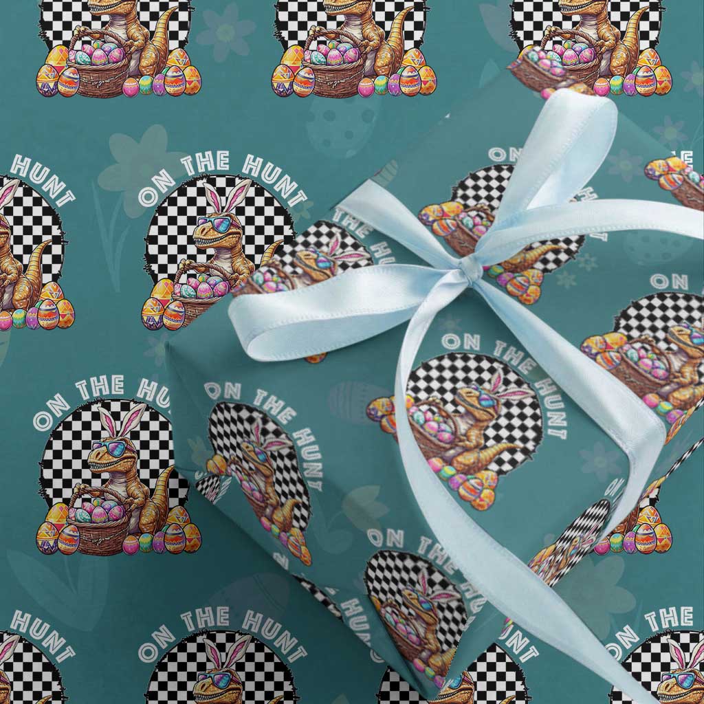 Funny Easter Day Dinosaur Bunny Wrapping Paper Roll On The Hunt Egg Hunting TS11 Teal Print Your Wear