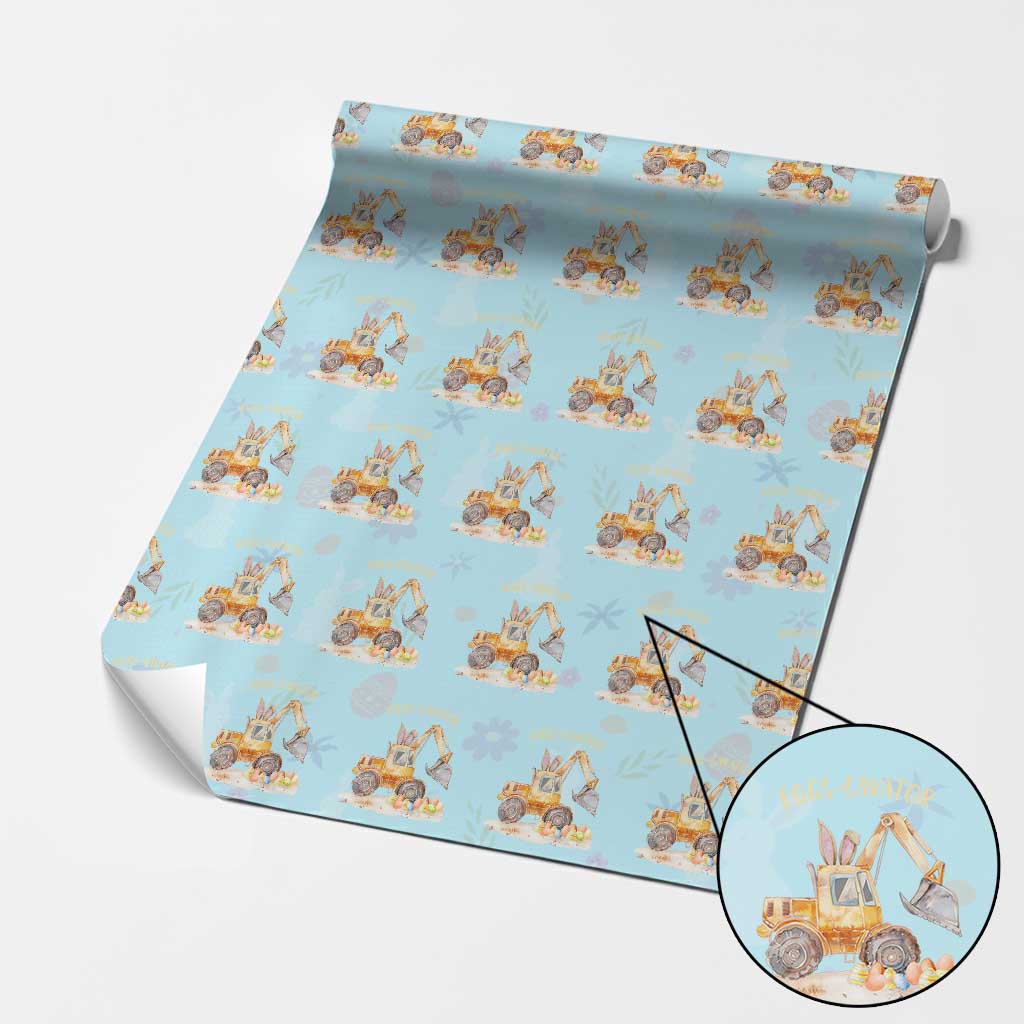 Funny Easter Day Excavator Wrapping Paper Roll Eggs-Cavator Bunny Construction Trucks TS11 Light Blue Print Your Wear