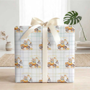 Funny Easter Day Excavator Wrapping Paper Roll Eggs-Cavator Bunny Construction Trucks TS11 White Plaid Print Your Wear