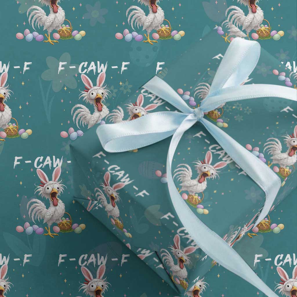 Funny Easter Day F Caw F Chicken Bunny Rooster Meme Wrapping Paper Roll TS11 Teal Print Your Wear