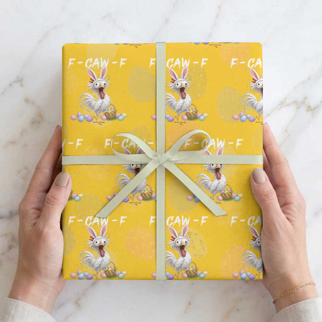 Funny Easter Day F Caw F Chicken Bunny Rooster Meme Wrapping Paper Roll TS11 Yellow Print Your Wear