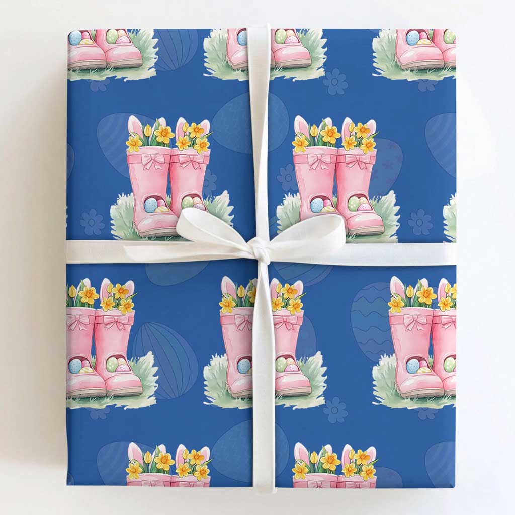 Funny Easter Day Gardening Wrapping Paper Roll Gardener Boots Bunny Ears Colorful Eggs TS11 Royal Blue Print Your Wear