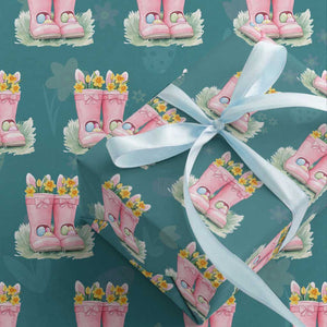 Funny Easter Day Gardening Wrapping Paper Roll Gardener Boots Bunny Ears Colorful Eggs TS11 Teal Print Your Wear