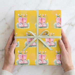 Funny Easter Day Gardening Wrapping Paper Roll Gardener Boots Bunny Ears Colorful Eggs TS11 Yellow Print Your Wear