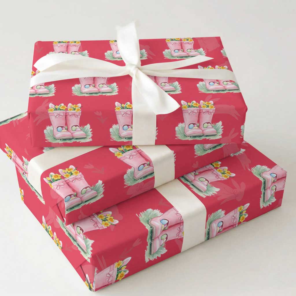 Funny Easter Day Gardening Wrapping Paper Roll Gardener Boots Bunny Ears Colorful Eggs TS11 Red Print Your Wear