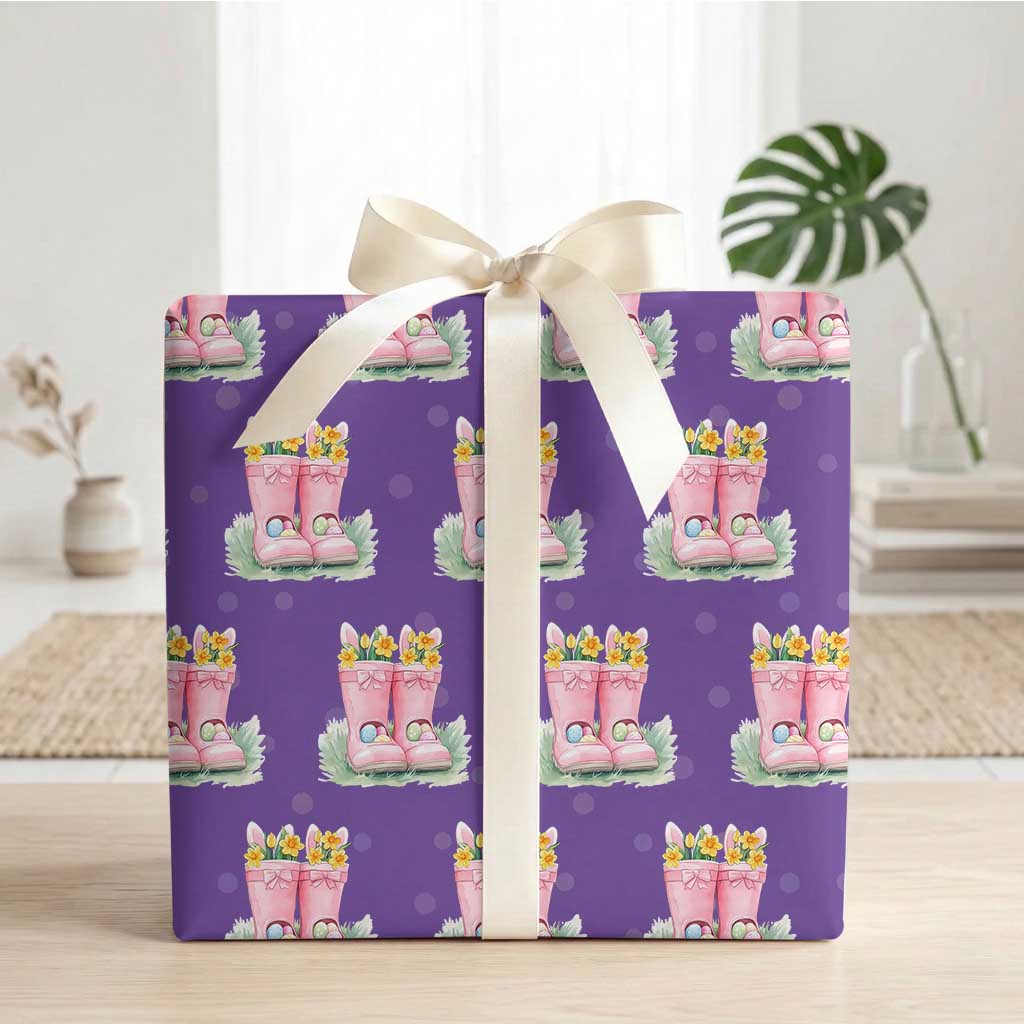 Funny Easter Day Gardening Wrapping Paper Roll Gardener Boots Bunny Ears Colorful Eggs TS11 Purple Print Your Wear