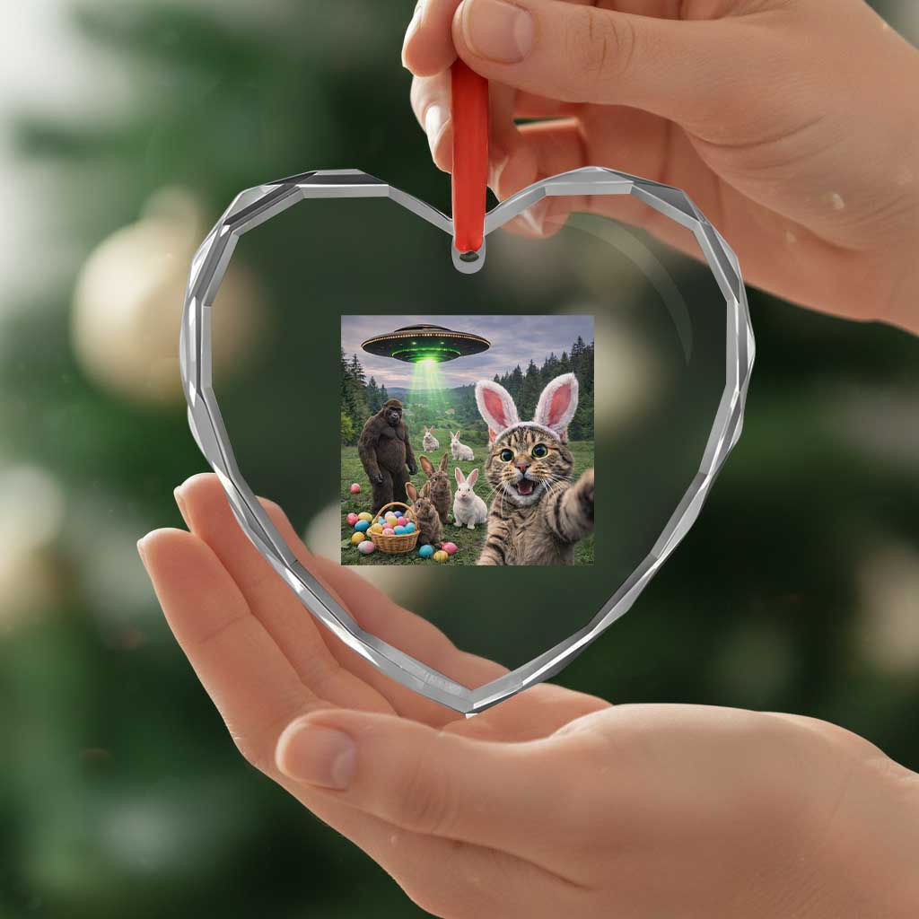 Funny Easter Day Heart Crystal Glass Ornament Cat Selfie With Bunny Bigfoot UFO Bunny Egg TS10 Print Your Wear