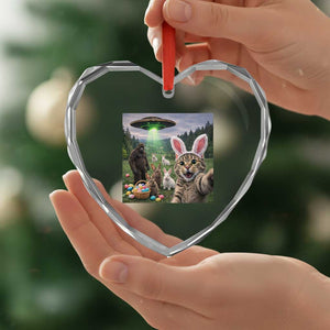 Funny Easter Day Heart Crystal Glass Ornament Cat Selfie With Bunny Bigfoot UFO Bunny Egg TS10 Print Your Wear