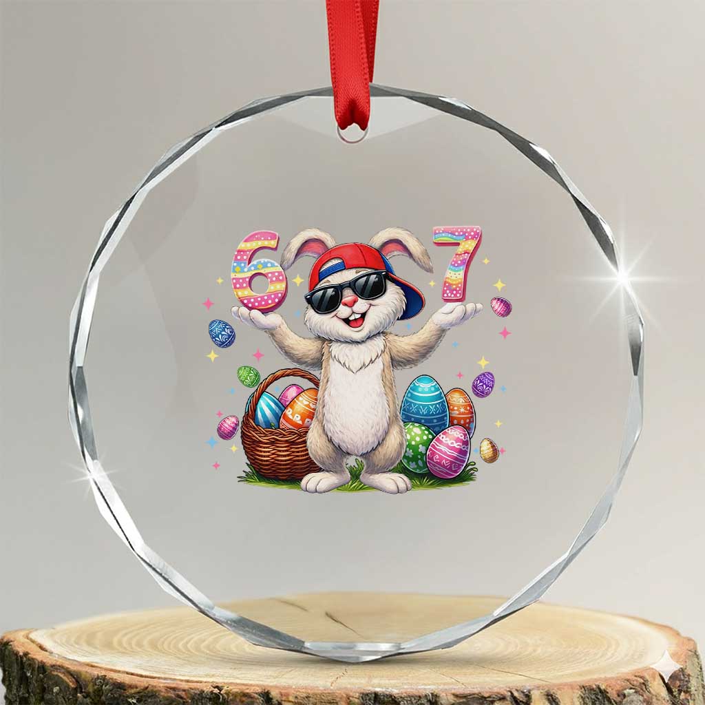 Funny Easter Day Six Seven 67 Bunny Boys Kids Crystal Glass Ornament TS11 Transparent Glass 3'' Circle Print Your Wear