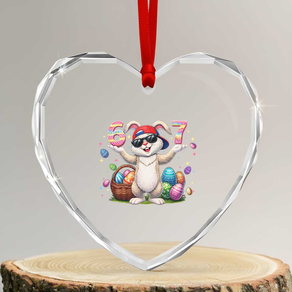 Funny Easter Day Six Seven 67 Bunny Boys Kids Heart Crystal Glass Ornament TS11 Transparent Glass 3'' Heart Print Your Wear