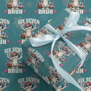 Funny Easter Day Six Seven Bruh Wrapping Paper Roll 67 Bunny Easter Eggs TS11 Teal Print Your Wear