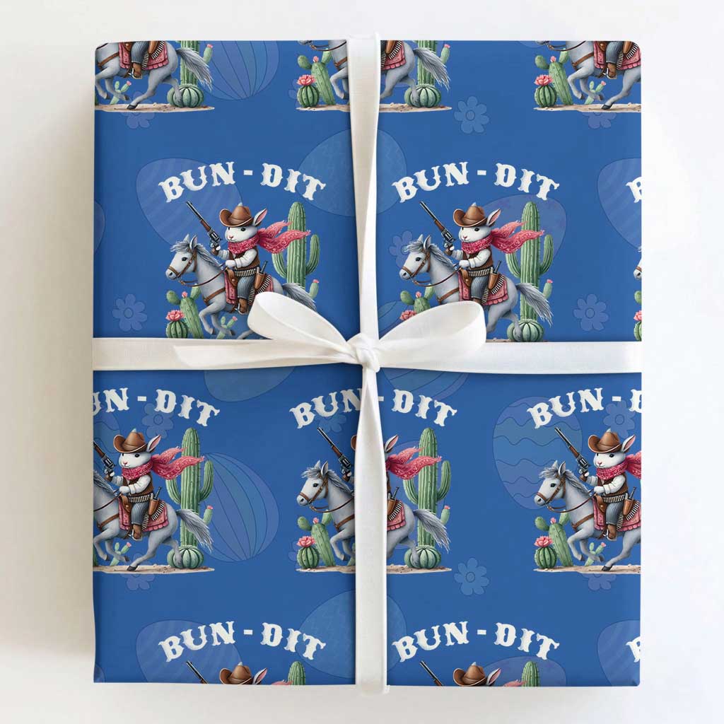 Funny Easter Day Western Wrapping Paper Roll Bun-dit Country Rabbit Cowboy Rodeo TS11 Royal Blue Print Your Wear