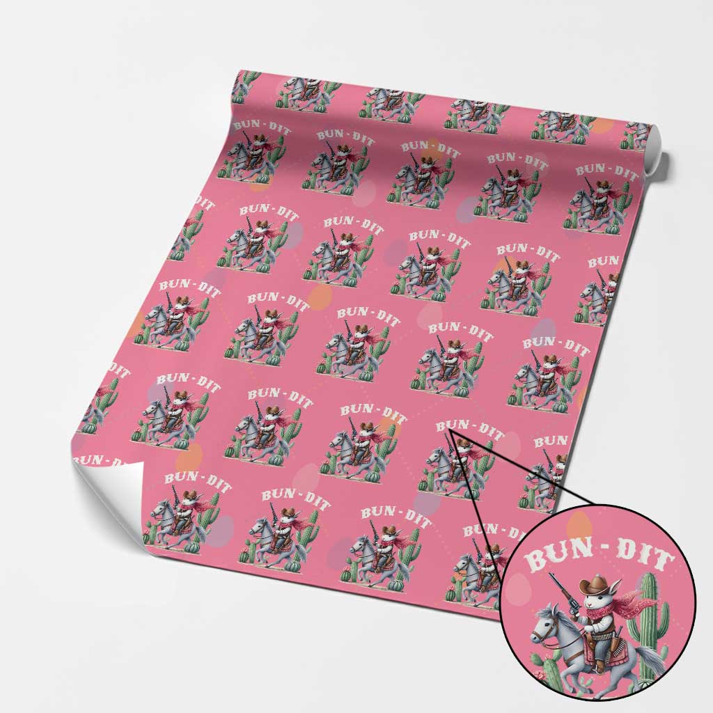 Funny Easter Day Western Wrapping Paper Roll Bun-dit Country Rabbit Cowboy Rodeo TS11 Pink Print Your Wear