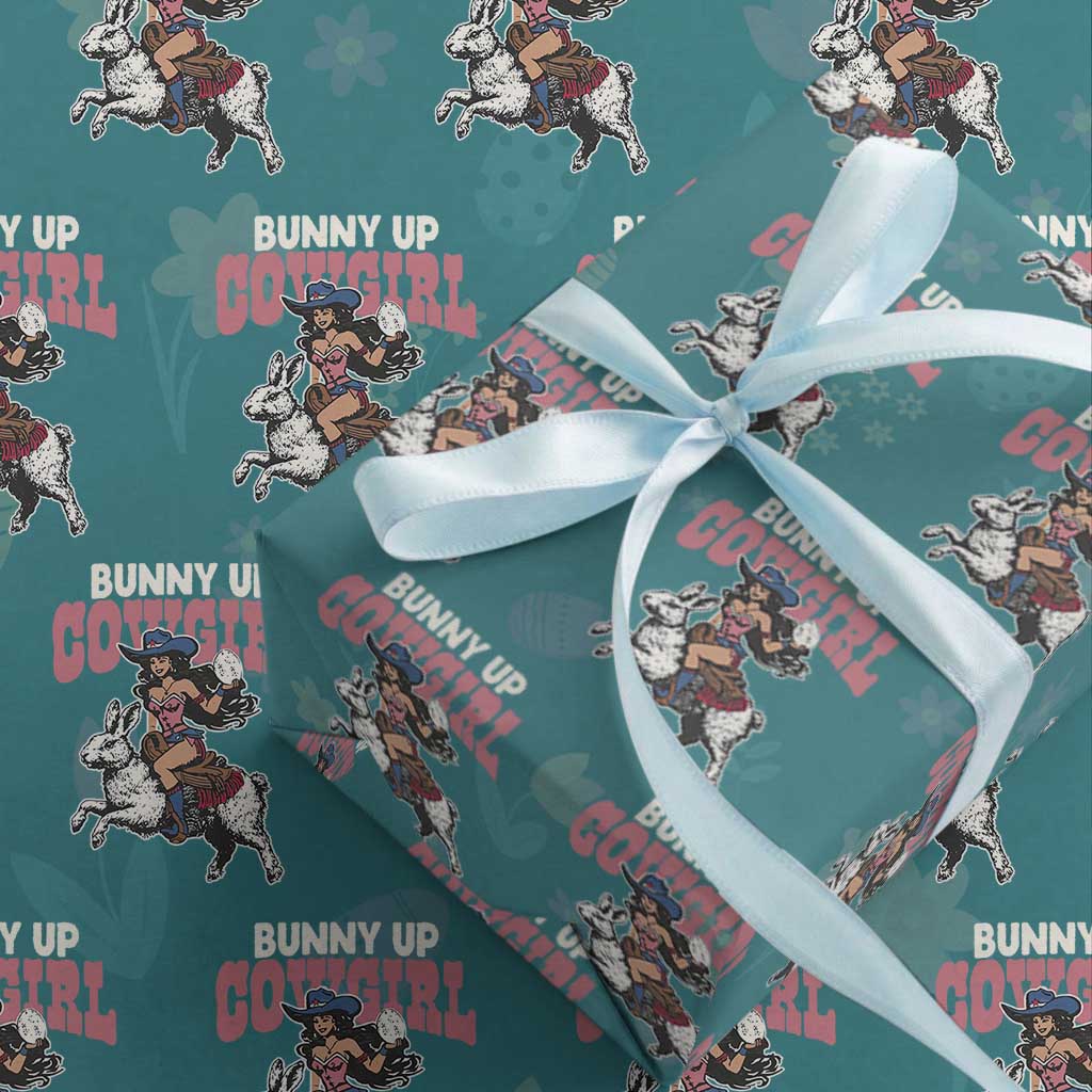 Funny Easter Day Western Wrapping Paper Roll Bunny Up Cowgirl Country Bunny TS11 Teal Print Your Wear