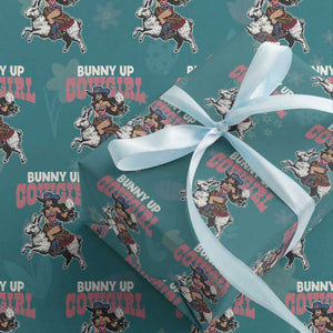 Funny Easter Day Western Wrapping Paper Roll Bunny Up Cowgirl Country Bunny TS11 Teal Print Your Wear