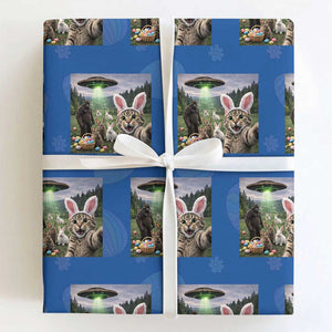 Funny Easter Day Wrapping Paper Roll Cat Selfie With Bunny Bigfoot UFO Bunny Egg TS10 Royal Blue Print Your Wear