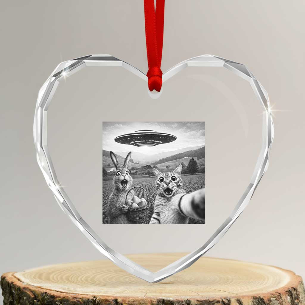 Funny Easter Heart Crystal Glass Ornament Christian Cat Selfie Bunny Meme TS14 Transparent Glass 3'' Heart Print Your Wear