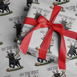 Funny Easter Hunting Dog Wrapping Paper Roll Labrador Bunny Ears On The Hunt TS12 White Print Your Wear