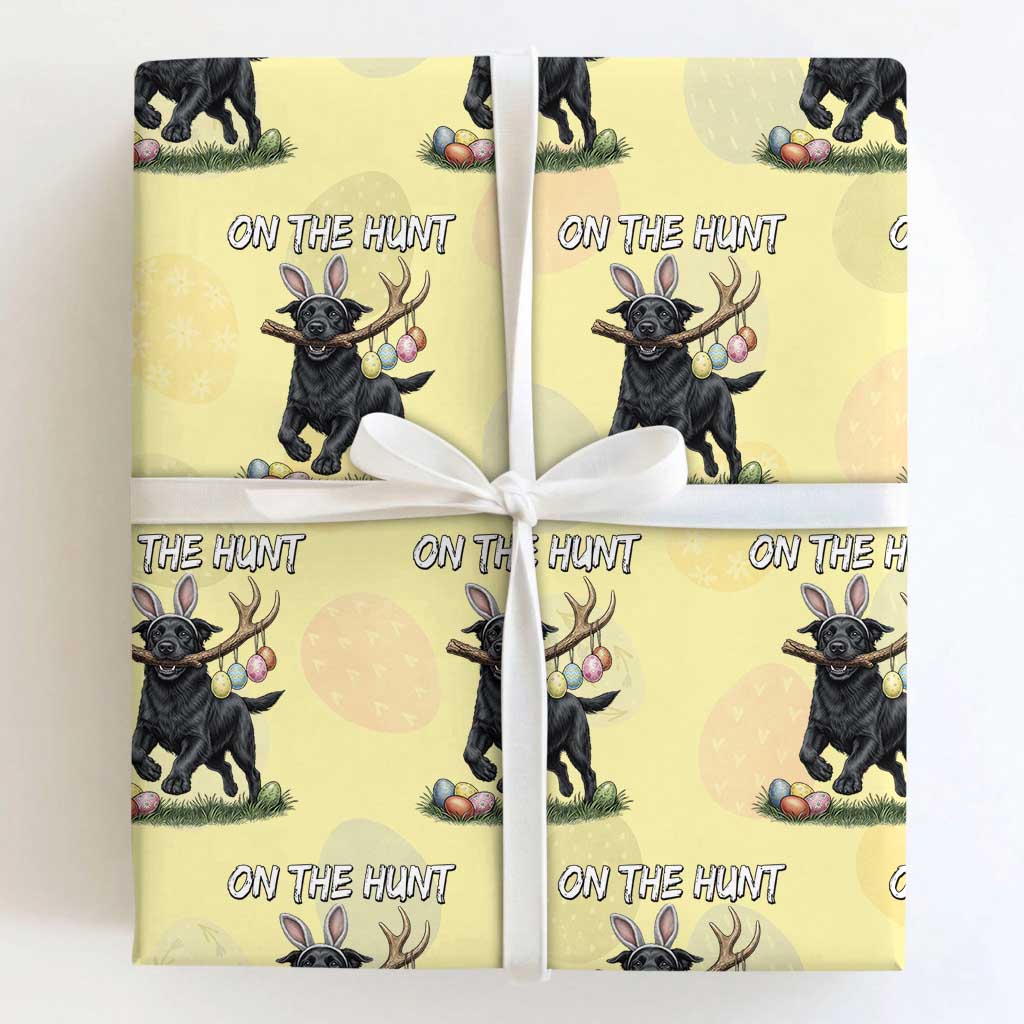 Funny Easter Hunting Dog Wrapping Paper Roll Labrador Bunny Ears On The Hunt TS12 Light Yellow Print Your Wear