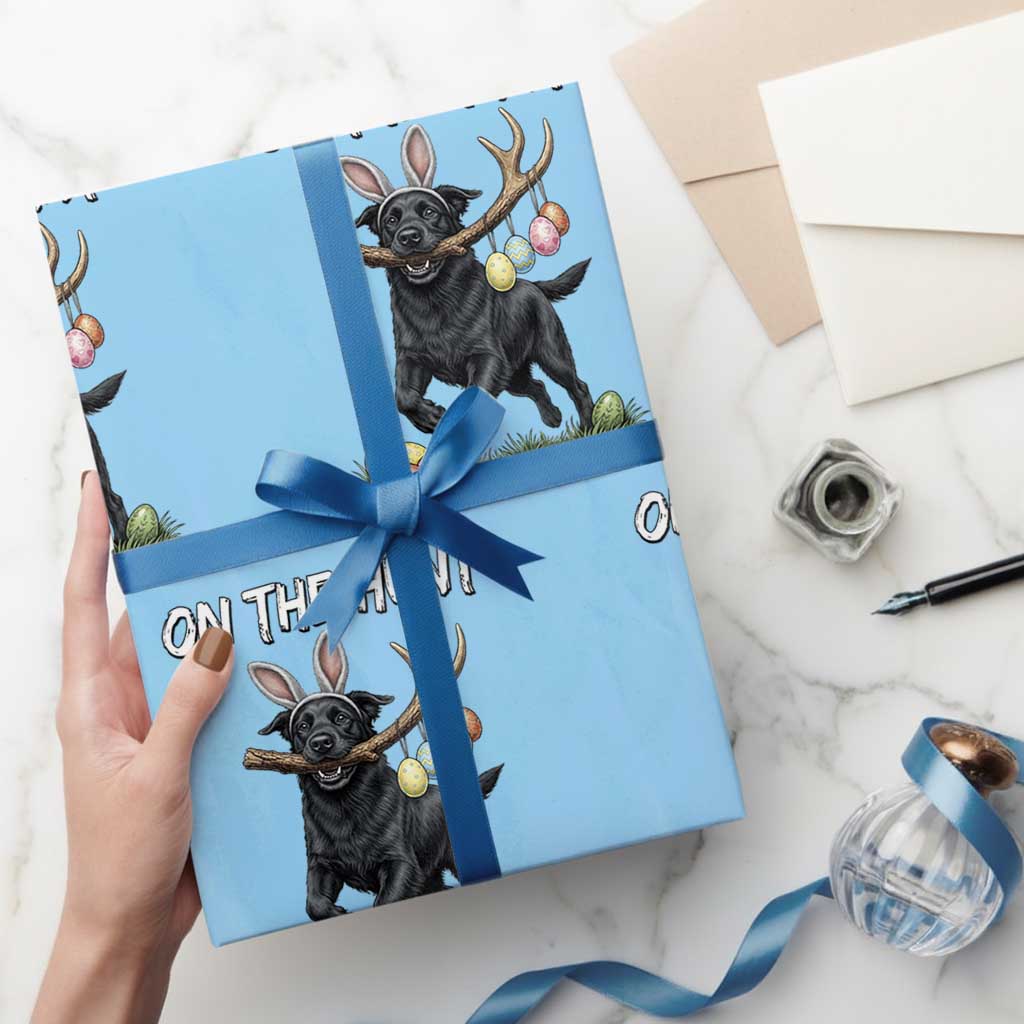 Funny Easter Hunting Dog Wrapping Paper Roll Labrador Bunny Ears On The Hunt TS12 Light Blue Print Your Wear