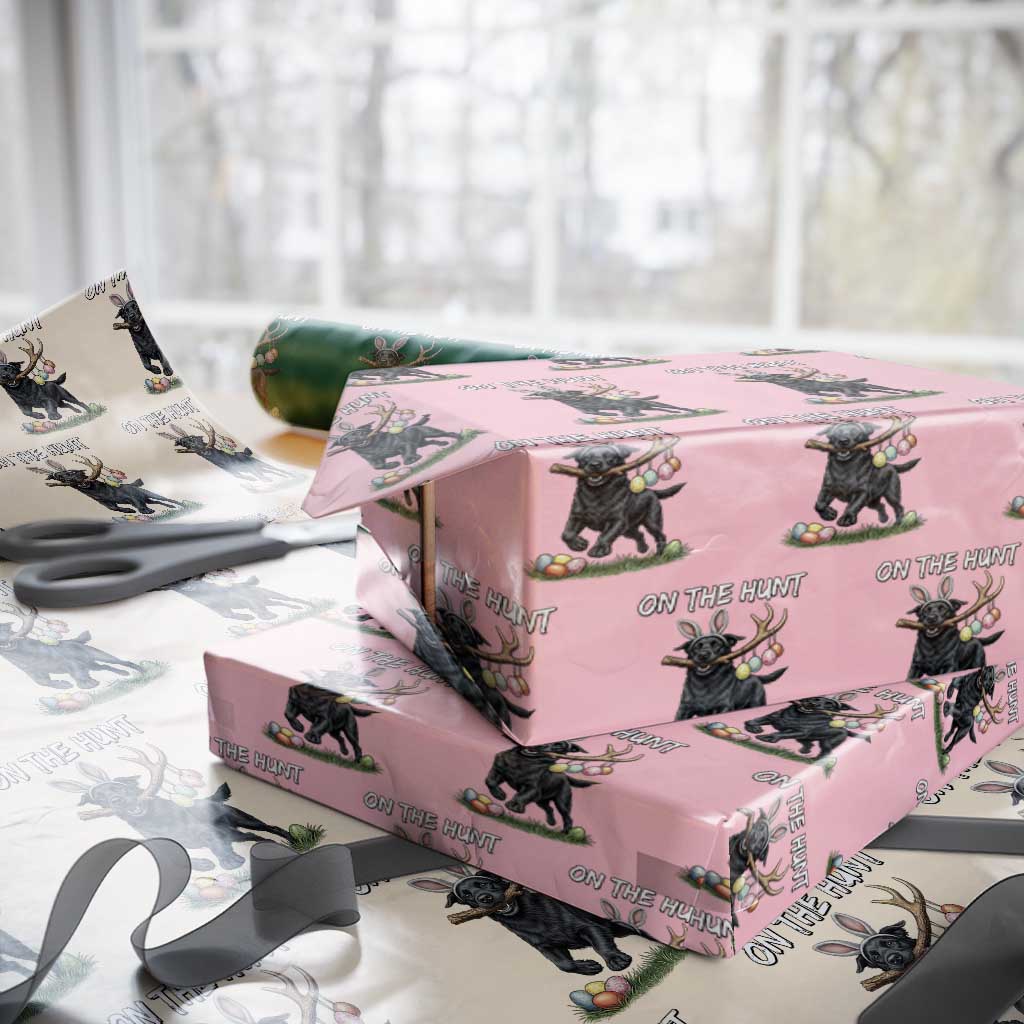 Funny Easter Hunting Dog Wrapping Paper Roll Labrador Bunny Ears On The Hunt TS12 Light Pink Print Your Wear