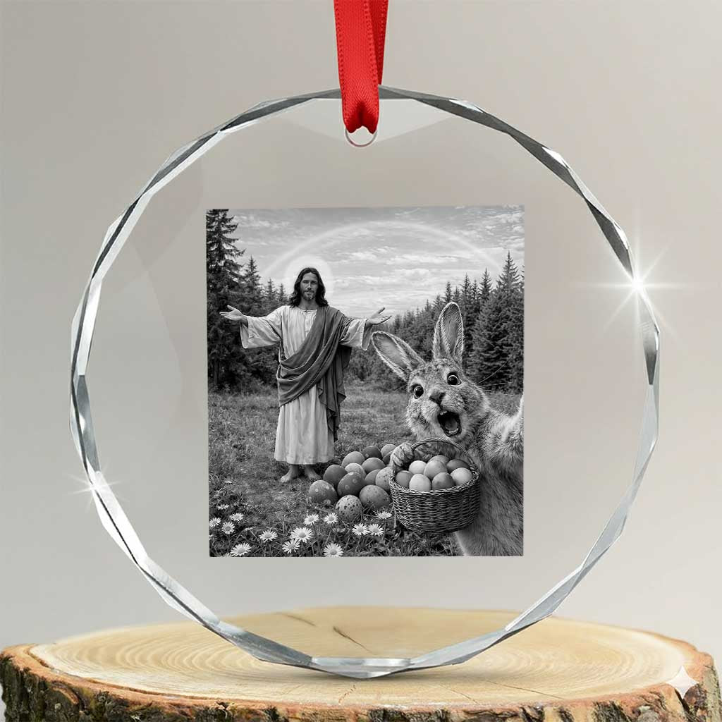 Funny Easter Jesus Crystal Glass Ornament Christian Jesus Bunny Selfie Religious TS14 Transparent Glass 3'' Circle Print Your Wear