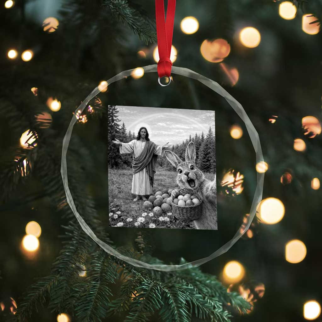 Funny Easter Jesus Crystal Glass Ornament Christian Jesus Bunny Selfie Religious TS14 Print Your Wear