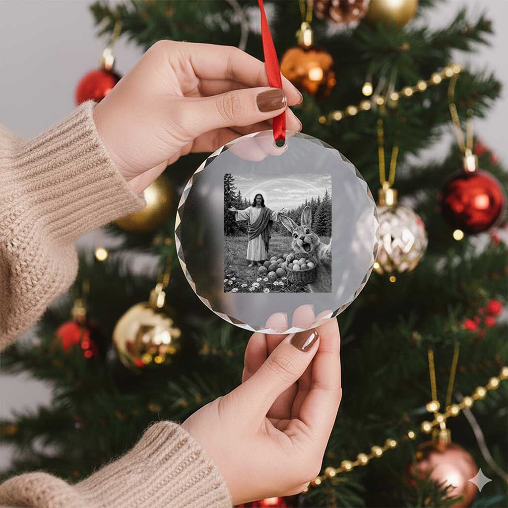 Funny Easter Jesus Crystal Glass Ornament Christian Jesus Bunny Selfie Religious TS14 Print Your Wear