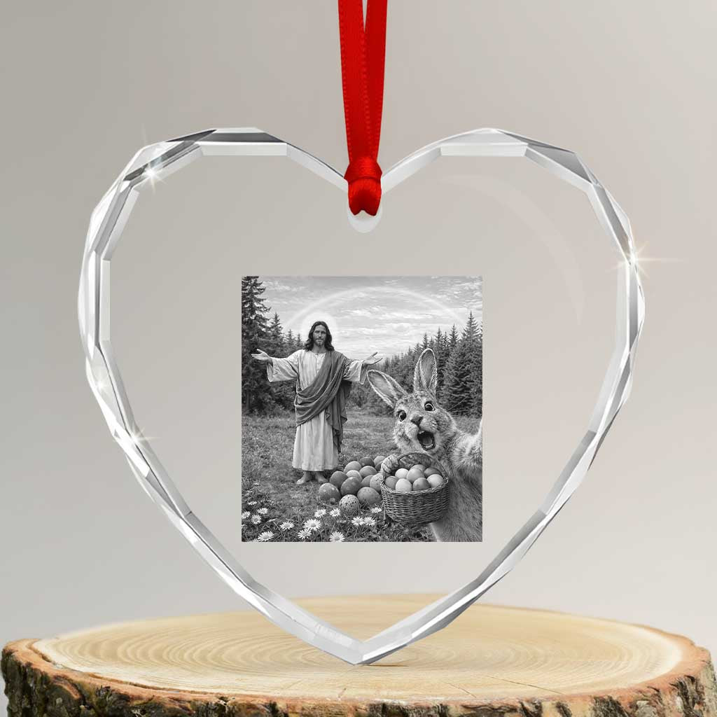 Funny Easter Jesus Heart Crystal Glass Ornament Christian Jesus Bunny Selfie Religious TS14 Transparent Glass 3'' Heart Print Your Wear