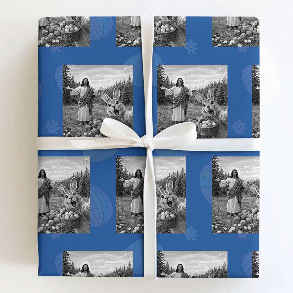 Funny Easter Jesus Wrapping Paper Roll Christian Jesus Bunny Selfie Religious TS14 Royal Blue Print Your Wear