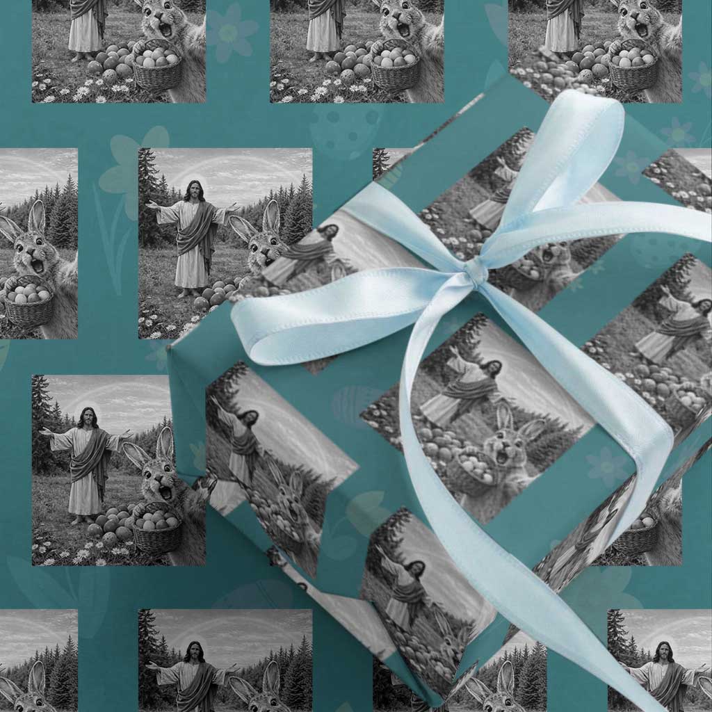 Funny Easter Jesus Wrapping Paper Roll Christian Jesus Bunny Selfie Religious TS14 Teal Print Your Wear