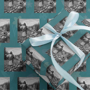 Funny Easter Jesus Wrapping Paper Roll Christian Jesus Bunny Selfie Religious TS14 Teal Print Your Wear