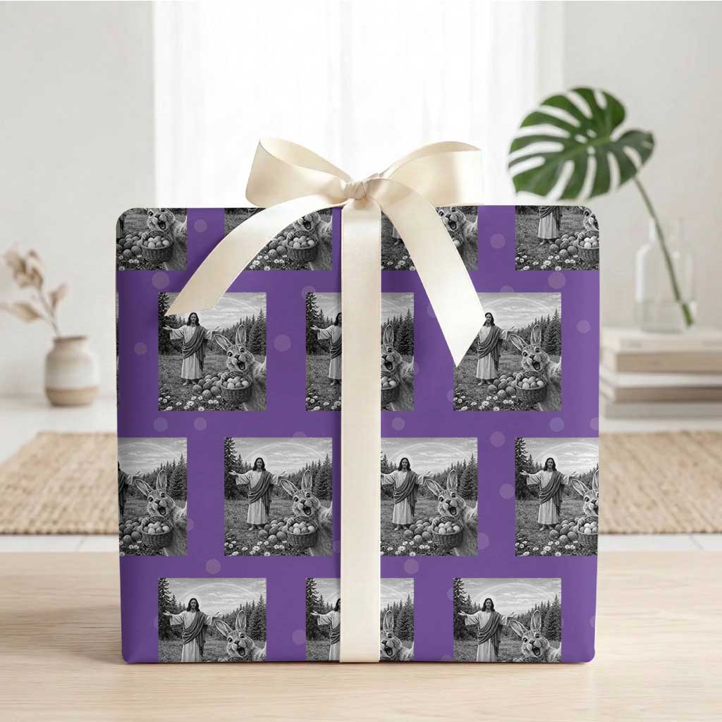 Funny Easter Jesus Wrapping Paper Roll Christian Jesus Bunny Selfie Religious TS14 Purple Print Your Wear