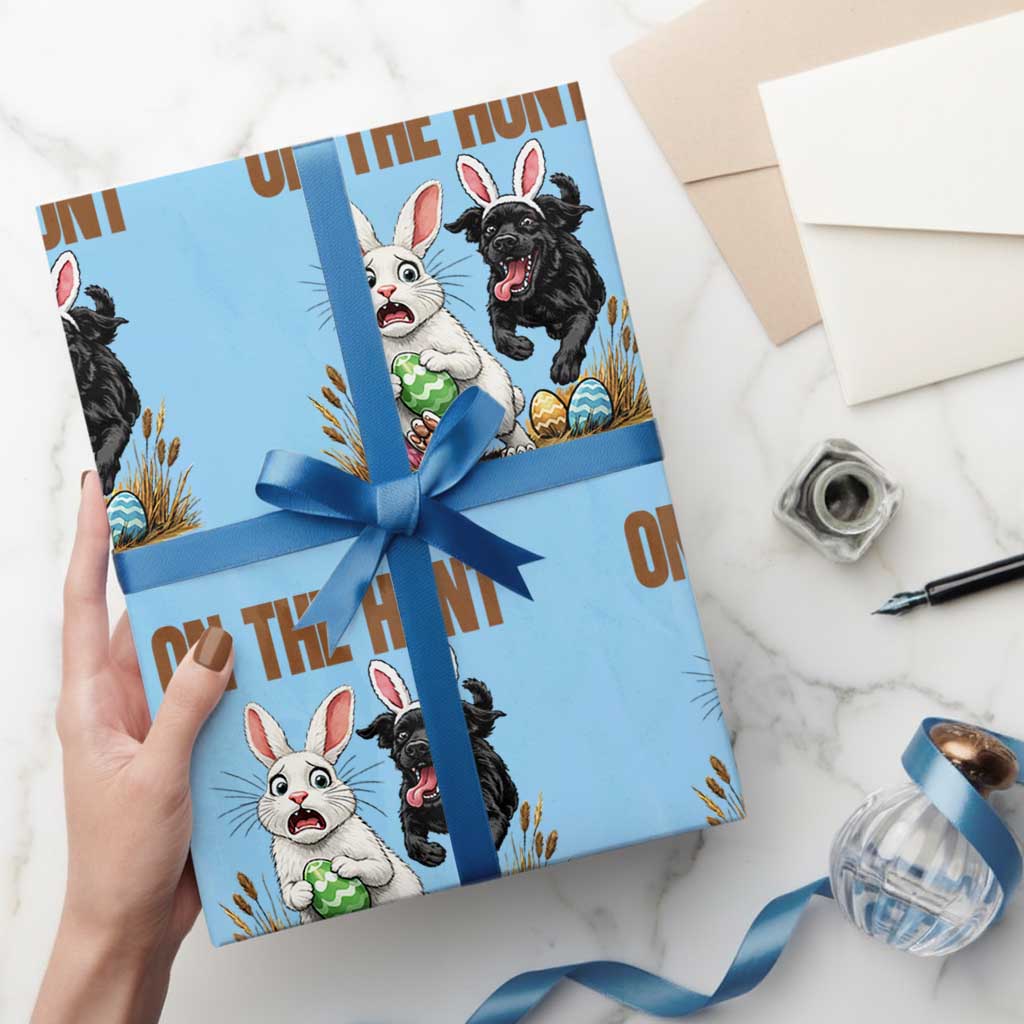 Funny Easter Labrador Bunny Ears Wrapping Paper Roll On The Hunt TS12 Light Blue Print Your Wear