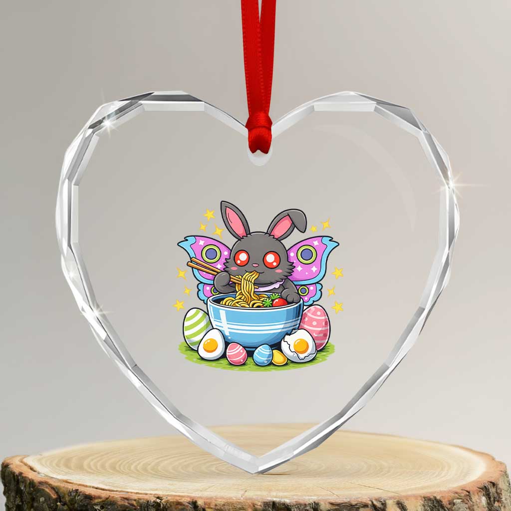Funny Easter Mothman Eating Ramen Heart Crystal Glass Ornament Cryptid Lover Gift TS12 Transparent Glass 3'' Heart Print Your Wear