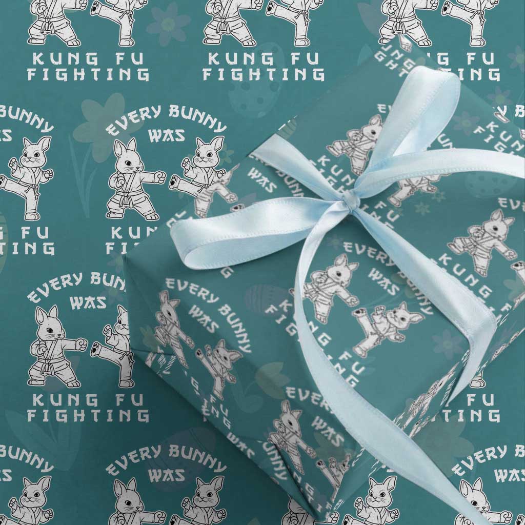 Funny Easter Rabbit Martial Arts Wrapping Paper Roll Every Bunny Was Kung Fu Fighting Cute Bunny Humor Gift TS02 Teal Print Your Wear
