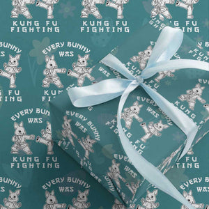 Funny Easter Rabbit Martial Arts Wrapping Paper Roll Every Bunny Was Kung Fu Fighting Cute Bunny Humor Gift TS02 Teal Print Your Wear