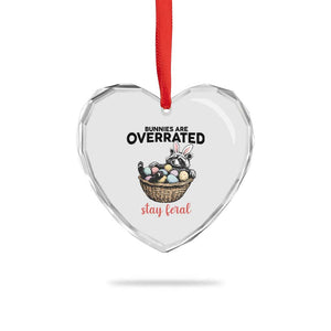 Funny Easter Raccoon Bunny Heart Crystal Glass Ornament Bunnies Are Overrated Stay Feral TS14 Print Your Wear