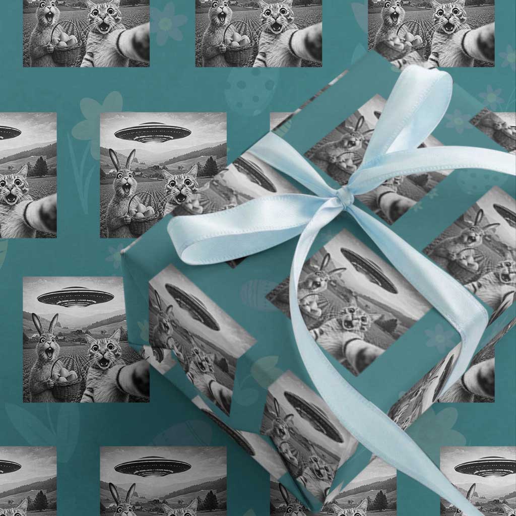 Funny Easter Wrapping Paper Roll Christian Cat Selfie Bunny Meme TS14 Teal Print Your Wear