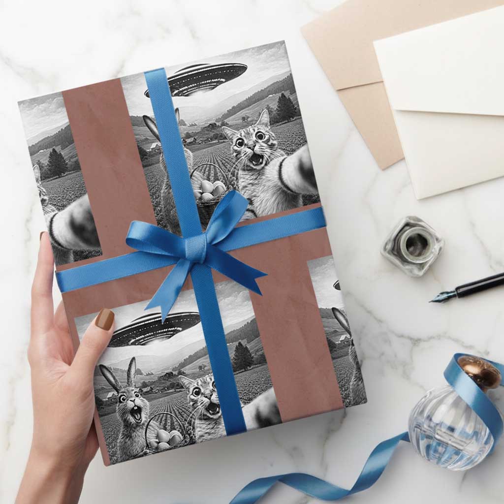 Funny Easter Wrapping Paper Roll Christian Cat Selfie Bunny Meme TS14 Mocha Print Your Wear