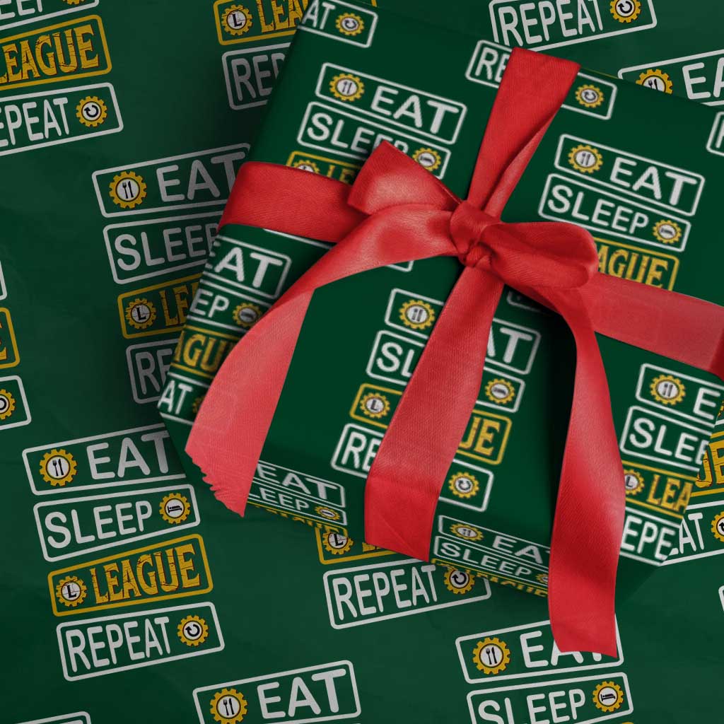 Funny Eat Sleep League Repeat Wrapping Paper Roll Gaming Quote Gift For Gamer TS12 Green Print Your Wear