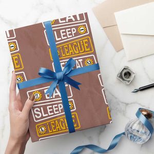 Funny Eat Sleep League Repeat Wrapping Paper Roll Gaming Quote Gift For Gamer TS12 Mocha Print Your Wear